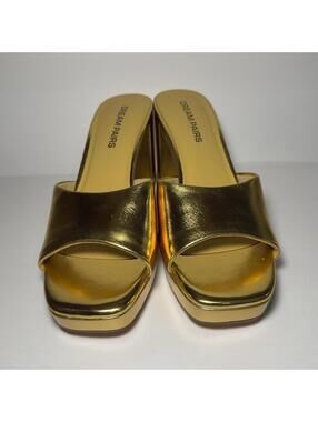 Dream Pairs Gold Metallic Platform Wedge Slide Sandals